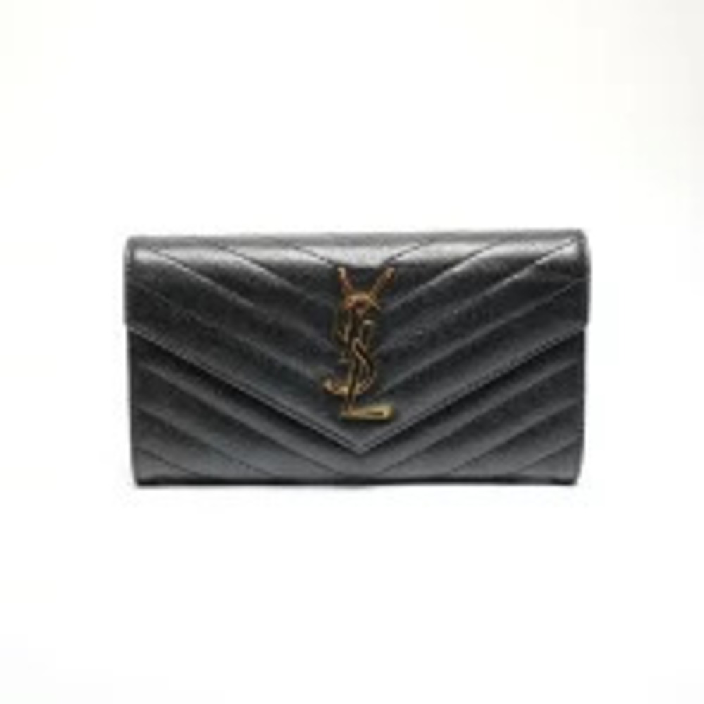 Saint Laurent Yves Cassandra Leather Long Wallet Black